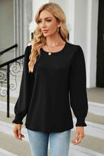 Load image into Gallery viewer, Amaze Me Round Neck Smocked Flounce Sleeve Blouse (multiple color options)
