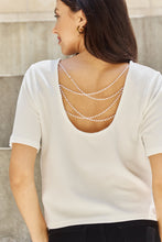 Load image into Gallery viewer, Pearly White Criss Cross Pearl Detail Open Back T-Shirt
