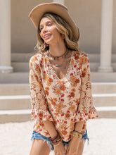 Load image into Gallery viewer, Rustic Romance Floral V-Neck Spliced Lace Blouse
