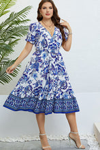 Load image into Gallery viewer, A Day in Greece Floral Flounce Sleeve Surplice Dress
