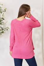 Load image into Gallery viewer, Life Is Better In Comfort Round Neck Long Sleeve Slit Top in Fuchsia
