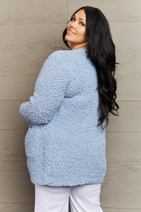 Falling For You Open Front Popcorn Cardigan in Pastel Blue