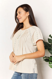 The Little Details Crochet Buttoned Short Sleeves Top