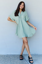 Load image into Gallery viewer, Out Of Time Ruffle Hem Dress with Drawstring Waistband in Light Sage
