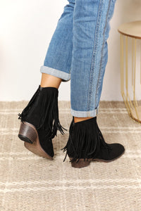 On The Fringe Cowboy Western Ankle Boots in Black