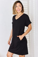 Load image into Gallery viewer, Simple Strides Rolled Short Sleeve V-Neck Dress
