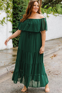 Designing Dreams Swiss Dot Off-Shoulder Tiered Dress (green or white color options)