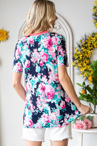 Floral V-Neck Short Sleeve Top