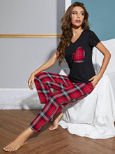 Load image into Gallery viewer, Home Is Where The Heart Is V-Neck Top and Plaid Pants Lounge Set
