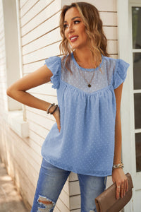 Delicate Dreams Swiss Dot Flutter Sleeve Round Neck Top (2 color options)