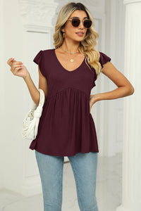 Better Than You Know V-Neck Flutter Sleeve Babydoll Blouse (multiple color options)