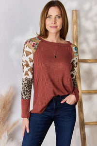 Consistently Cute Leopard Waffle-Knit Top in Rust