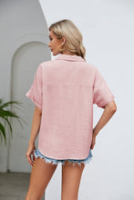 Load image into Gallery viewer, Effortless Ease Half Button Johnny Collar Blouse (Black or Blush Pink)
