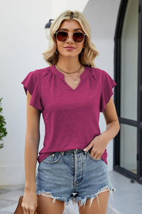 Nothing Casual Flutter Sleeve Notched Neck Top (multiple color options)