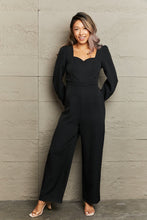 Load image into Gallery viewer, Noir Sophistication Sweetheart Neck Flounce Sleeve Jumpsuit

