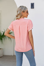 Load image into Gallery viewer, Enjoy The Little Things Pom-Pom Trim Petal Sleeve Notched Neck Top (multiple color options)
