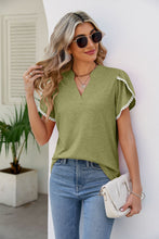 Load image into Gallery viewer, Enjoy The Little Things Pom-Pom Trim Petal Sleeve Notched Neck Top (multiple color options)
