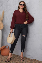 Load image into Gallery viewer, Cozy Cranberry V-Neck Dropped Shoulder Blouse
