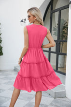 Load image into Gallery viewer, Resort Mode Contrast V-Neck Sleeveless Tiered Dress  (multiple color options)
