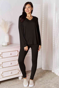 Lounge Life 2pc. V-Neck Long Sleeve Top and Pants Lounge Set (multiple color options)