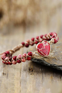 Handcrafted Heart Shape Natural Stone Bracelet (multiple color options)