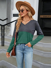 Load image into Gallery viewer, Easy Street V-Neck Long Sleeve Two-Tone Top
