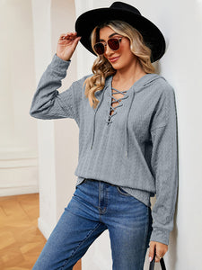 Everyday Ease Lace-Up Long Sleeve Hoodie (multiple color options)