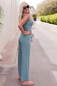Leisurely Lounge Notched Neck Tank Top and Tie Waist Wide Leg Long Pants Lounge Set