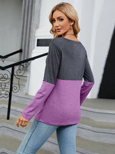 Load image into Gallery viewer, Easy Street V-Neck Long Sleeve Two-Tone Top
