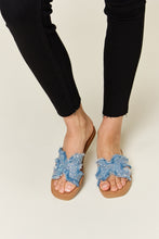 Load image into Gallery viewer, Raw Trim Denim H-Band Flat Sandals
