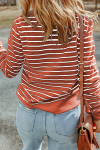 Serene Skyline Striped Long Sleeve Round Neck Top