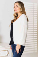 Load image into Gallery viewer, Twin Flames Contrast Button-Front V-Neck Cardigan

