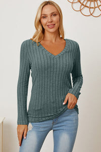 All You Ever Wanted Ribbed V-Neck Long Sleeve Top (multiple color options)