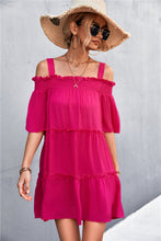 Load image into Gallery viewer, Spa Waters Cold-Shoulder Frill Trim Tiered Dress (3 color options)
