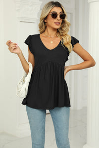 Better Than You Know V-Neck Flutter Sleeve Babydoll Blouse (multiple color options)