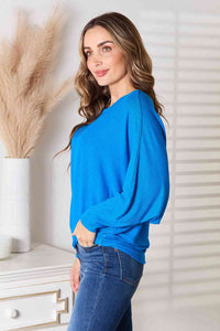 Everyday Delight Round Neck Batwing Sleeve Blouse in Cobalt Blue