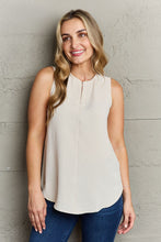Load image into Gallery viewer, First Glance Sleeveless Neckline Slit Top in Beige
