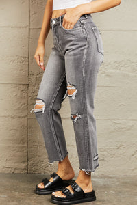Christina Mid Rise Distressed Cropped Dad Jeans by Bayeas