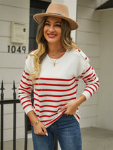 Load image into Gallery viewer, Fall On The Horizon Round Neck Shoulder Button Striped Pullover Sweater (2 color options)
