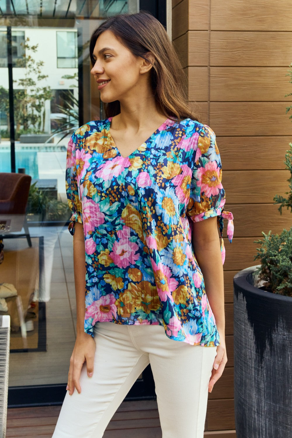 With Lots of Love Floral Tie-Sleeve Top