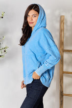 Load image into Gallery viewer, Comfort Awaits Half Snap Long Sleeve Hoodie with Pockets in Deep Sky
