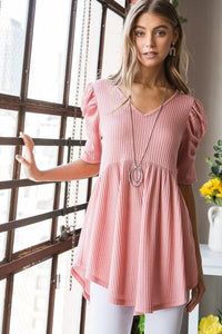 Easy To Love Waffle Knit V-Neck Babydoll Top