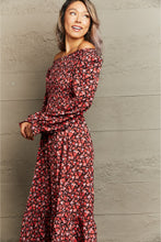 Load image into Gallery viewer, Rustic Rosewood Off-Shoulder Long Sleeve Midi Dress
