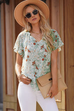 Load image into Gallery viewer, Sweet Moments Floral Notched Neck Flutter Sleeve Blouse (multiple color/print options)
