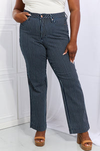 Cassidy High Waisted Tummy Control Striped Straight Jeans by Judy Blue