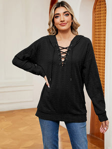 Everyday Ease Lace-Up Long Sleeve Hoodie (multiple color options)