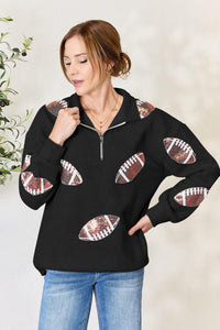 It's Game Day Sequin Football Half Zip Long Sleeve Sweatshirt (multiple color options)