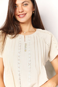 The Little Details Crochet Buttoned Short Sleeves Top