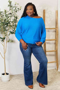 Everyday Delight Round Neck Batwing Sleeve Blouse in Cobalt Blue