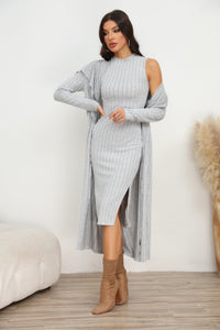 Leisure Luxe Slit Dress and Longline Cardigan Set